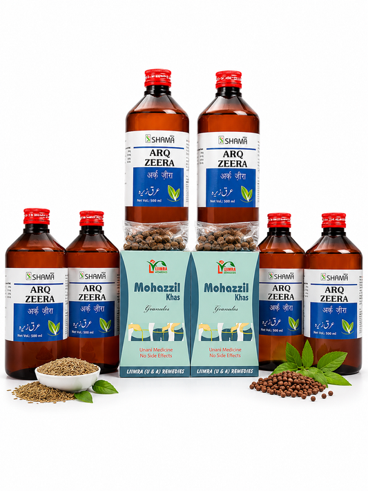 Weight Management Combo Pack – Mohazzil Khas Granules + Arq Zeera (6 Bottles + 2 Packs)